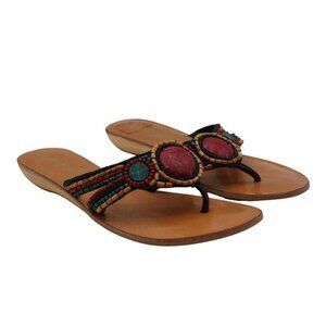 Coconut by Matisse Maze Red Tan Black Blue Beaded Leather Thong Sandals Size 8